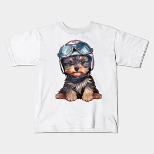 Yorkshire Terrier Dog in Helmet Kids T-Shirt